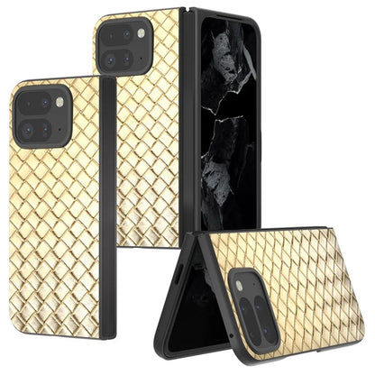 For Google Pixel 9 Pro Fold 5G Case Woven Texture PU Leather Coated PC Mobile Phone Cover