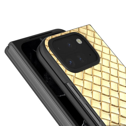 For Google Pixel 9 Pro Fold 5G Case Woven Texture PU Leather Coated PC Mobile Phone Cover