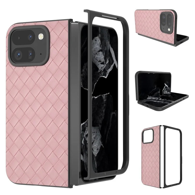 For Google Pixel 9 Pro Fold 5G Case Woven Texture PU Leather Coated PC Mobile Phone Cover