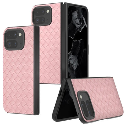 For Google Pixel 9 Pro Fold 5G Case Woven Texture PU Leather Coated PC Mobile Phone Cover