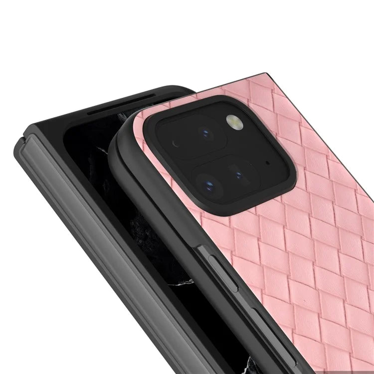 For Google Pixel 9 Pro Fold 5G Case Woven Texture PU Leather Coated PC Mobile Phone Cover