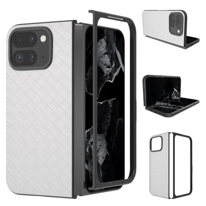 For Google Pixel 9 Pro Fold 5G Case Woven Texture PU Leather Coated PC Mobile Phone Cover