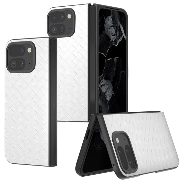 For Google Pixel 9 Pro Fold 5G Case Woven Texture PU Leather Coated PC Mobile Phone Cover