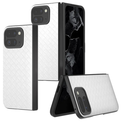 For Google Pixel 9 Pro Fold 5G Case Woven Texture PU Leather Coated PC Mobile Phone Cover