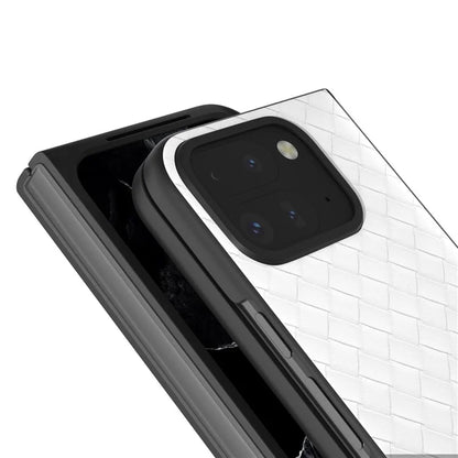 For Google Pixel 9 Pro Fold 5G Case Woven Texture PU Leather Coated PC Mobile Phone Cover