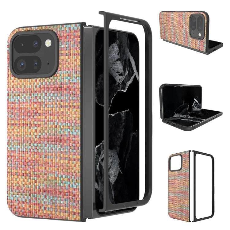 For Google Pixel 9 Pro Fold 5G Case Leather+PC Phone Cover Plaid Texture