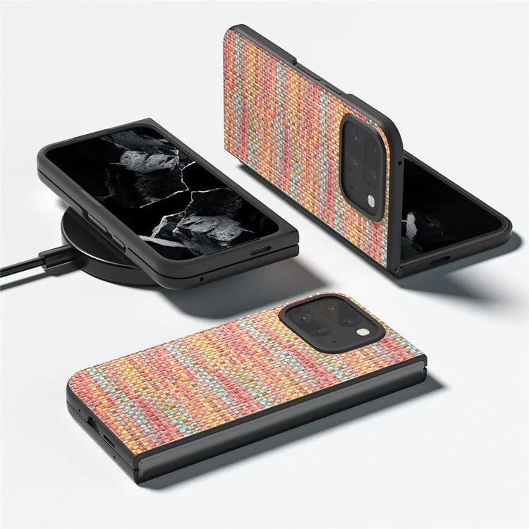 For Google Pixel 9 Pro Fold 5G Case Leather+PC Phone Cover Plaid Texture