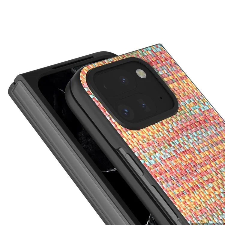 For Google Pixel 9 Pro Fold 5G Case Leather+PC Phone Cover Plaid Texture