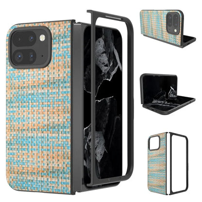 For Google Pixel 9 Pro Fold 5G Case Leather+PC Phone Cover Plaid Texture