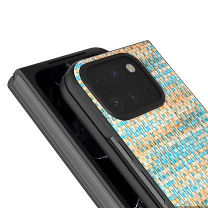 For Google Pixel 9 Pro Fold 5G Case Leather+PC Phone Cover Plaid Texture