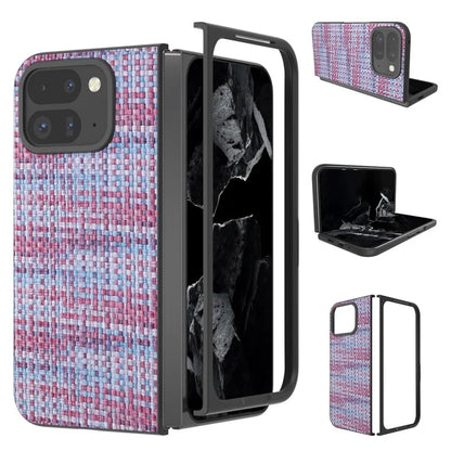 For Google Pixel 9 Pro Fold 5G Case Leather+PC Phone Cover Plaid Texture