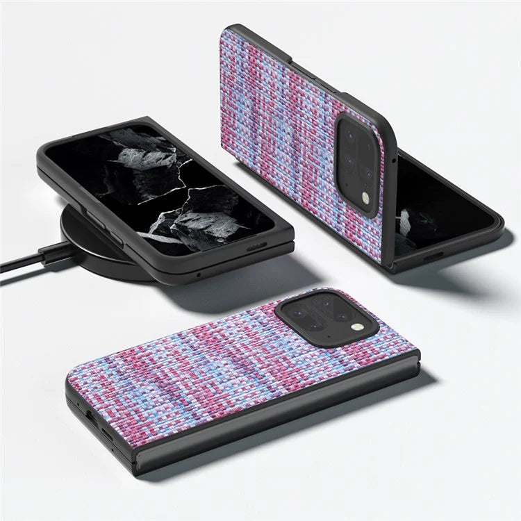For Google Pixel 9 Pro Fold 5G Case Leather+PC Phone Cover Plaid Texture
