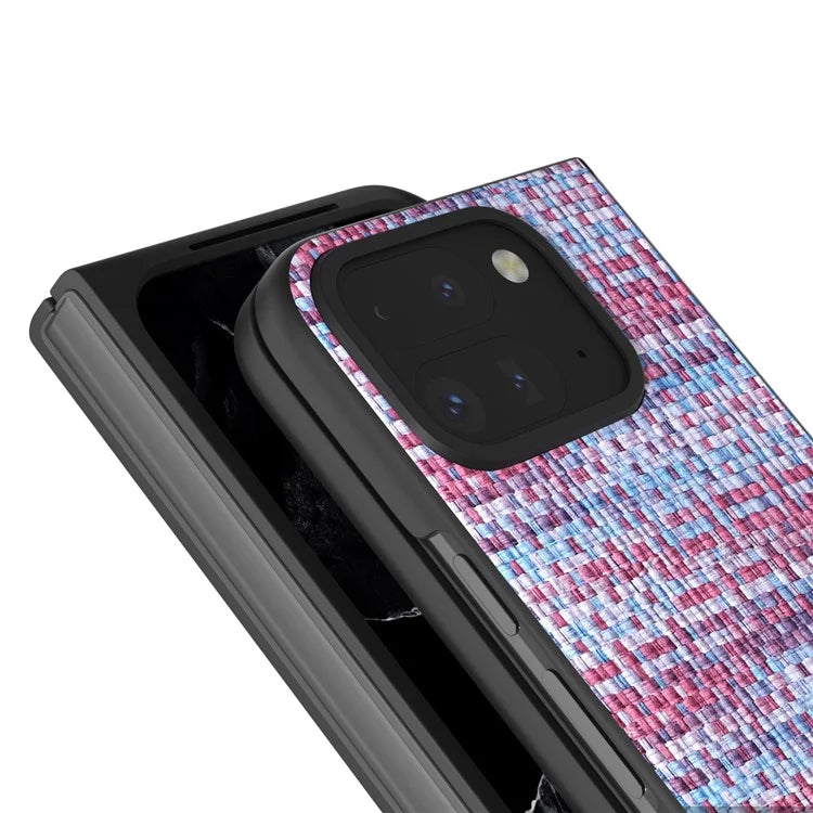 For Google Pixel 9 Pro Fold 5G Case Leather+PC Phone Cover Plaid Texture