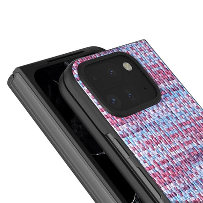 For Google Pixel 9 Pro Fold 5G Case Leather+PC Phone Cover Plaid Texture