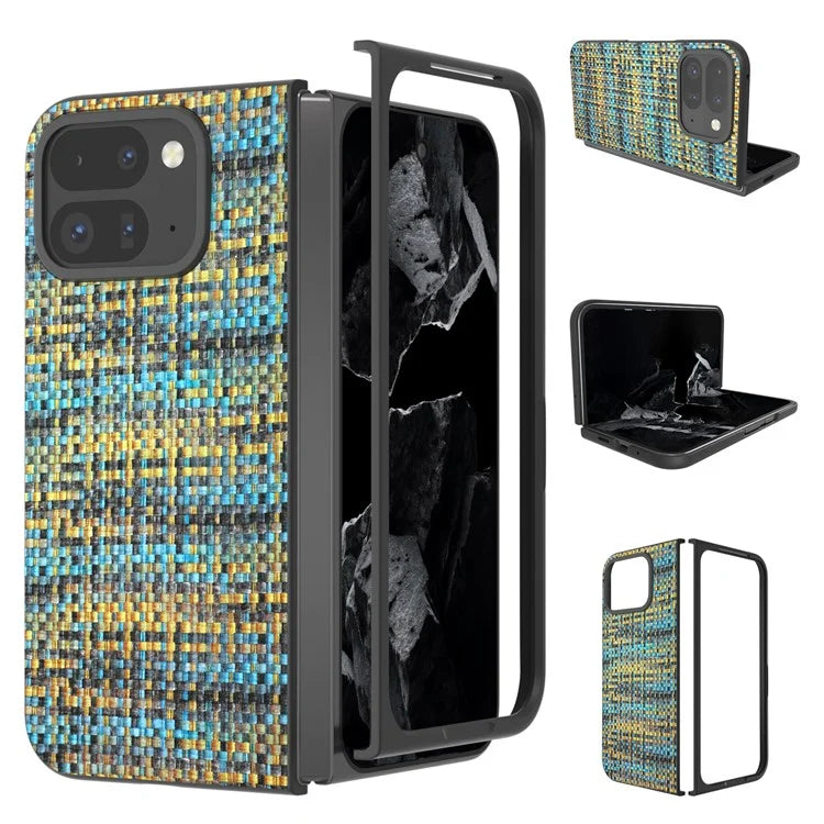 For Google Pixel 9 Pro Fold 5G Case Leather+PC Phone Cover Plaid Texture