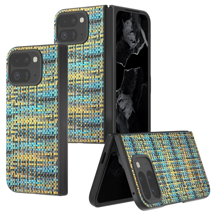 For Google Pixel 9 Pro Fold 5G Case Leather+PC Phone Cover Plaid Texture