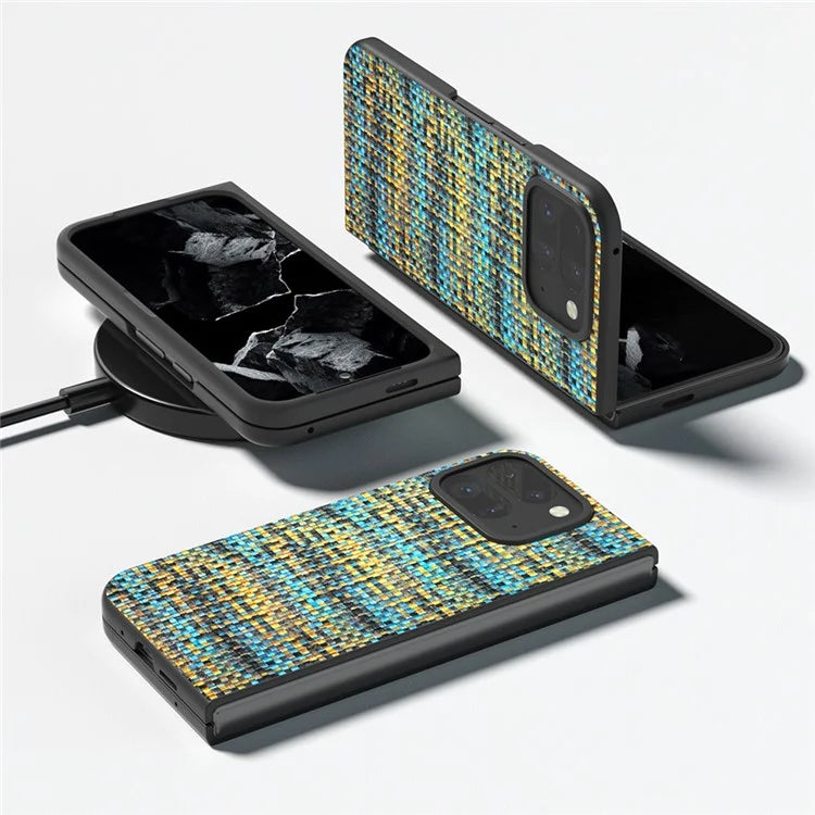 For Google Pixel 9 Pro Fold 5G Case Leather+PC Phone Cover Plaid Texture