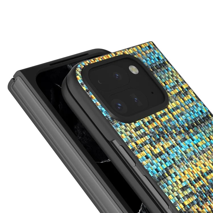 For Google Pixel 9 Pro Fold 5G Case Leather+PC Phone Cover Plaid Texture