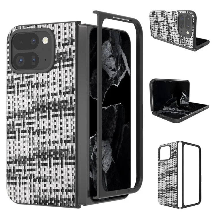 For Google Pixel 9 Pro Fold 5G Case Leather+PC Phone Cover Plaid Texture