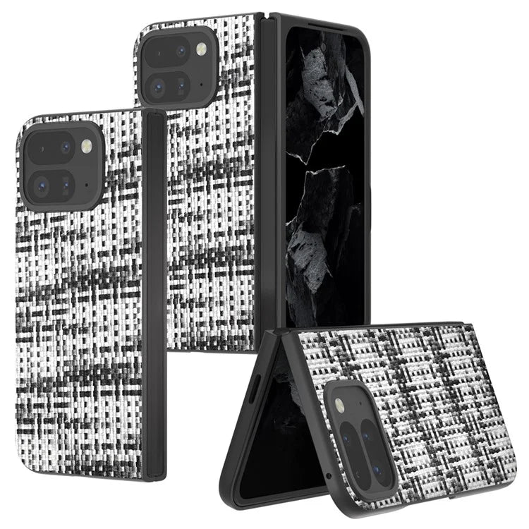 For Google Pixel 9 Pro Fold 5G Case Leather+PC Phone Cover Plaid Texture