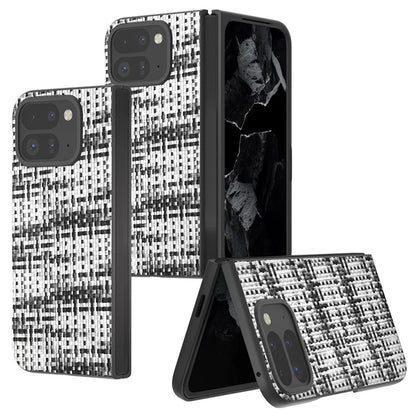 For Google Pixel 9 Pro Fold 5G Case Leather+PC Phone Cover Plaid Texture