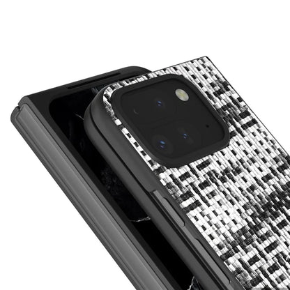 For Google Pixel 9 Pro Fold 5G Case Leather+PC Phone Cover Plaid Texture