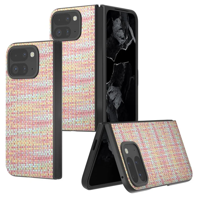 For Google Pixel 9 Pro Fold 5G Case Leather+PC Phone Cover Plaid Texture