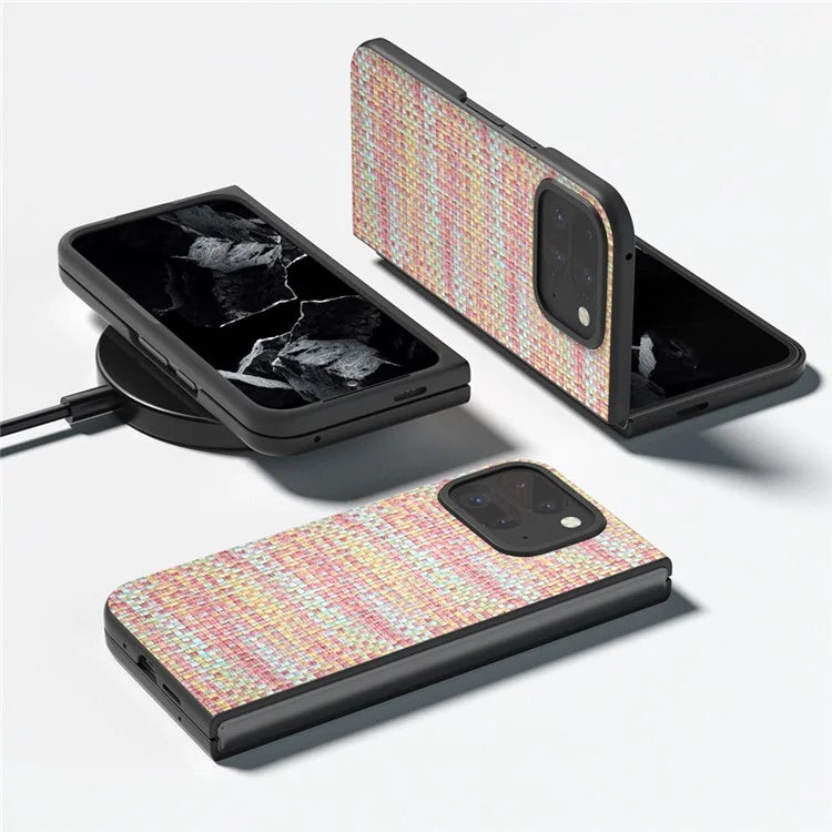 For Google Pixel 9 Pro Fold 5G Case Leather+PC Phone Cover Plaid Texture
