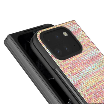 For Google Pixel 9 Pro Fold 5G Case Leather+PC Phone Cover Plaid Texture