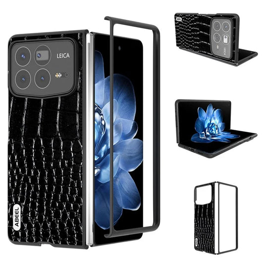 ABEEL For Xiaomi Mix Fold 4 5G Case Genuine Cow Leather Back Phone Cover Crocodile Texture