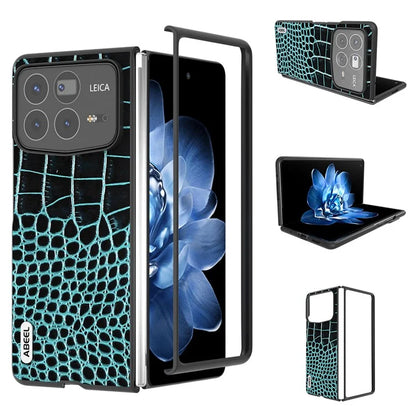 ABEEL For Xiaomi Mix Fold 4 5G Case Genuine Cow Leather Back Phone Cover Crocodile Texture