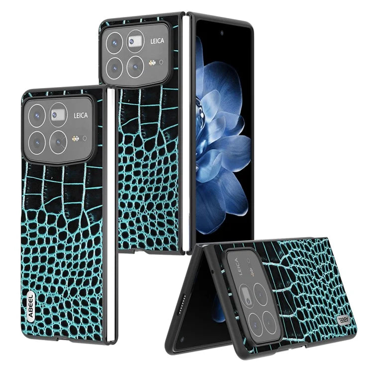 ABEEL For Xiaomi Mix Fold 4 5G Case Genuine Cow Leather Back Phone Cover Crocodile Texture