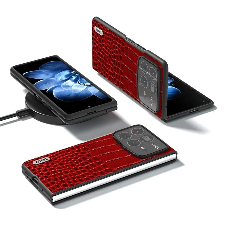ABEEL For Xiaomi Mix Fold 4 5G Case Genuine Cow Leather Back Phone Cover Crocodile Texture