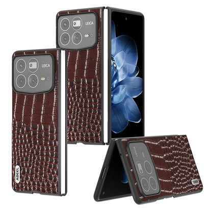 ABEEL For Xiaomi Mix Fold 4 5G Case Genuine Cow Leather Back Phone Cover Crocodile Texture