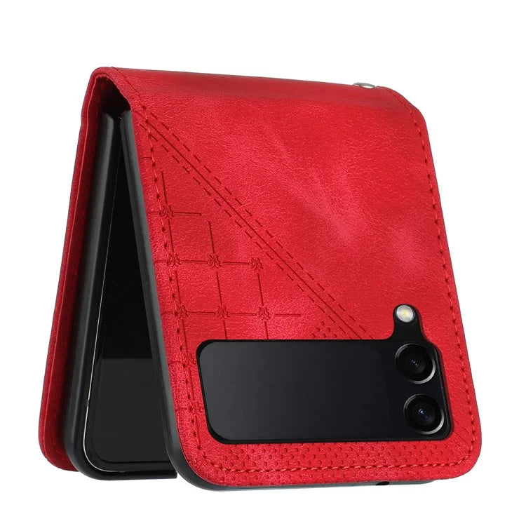 YX0080 For Samsung Galaxy Z Flip4 5G Case Imprint PU Leather Phone Cover