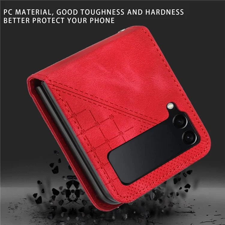 YX0080 For Samsung Galaxy Z Flip4 5G Case Imprint PU Leather Phone Cover