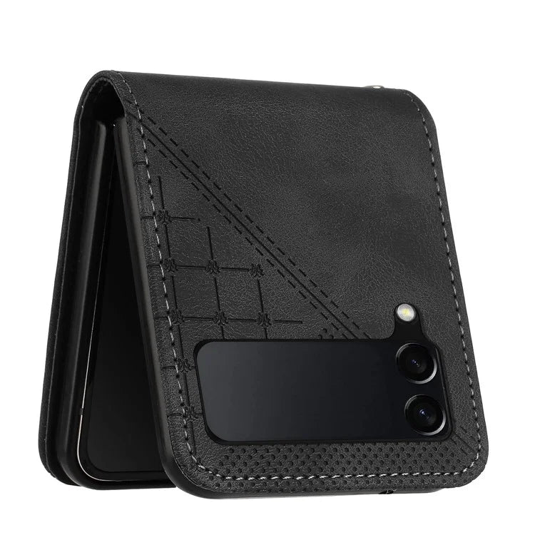 YX0080 For Samsung Galaxy Z Flip4 5G Case Imprint PU Leather Phone Cover