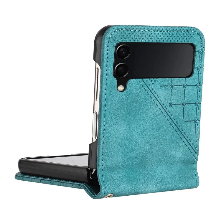 YX0080 For Samsung Galaxy Z Flip4 5G Case Imprint PU Leather Phone Cover