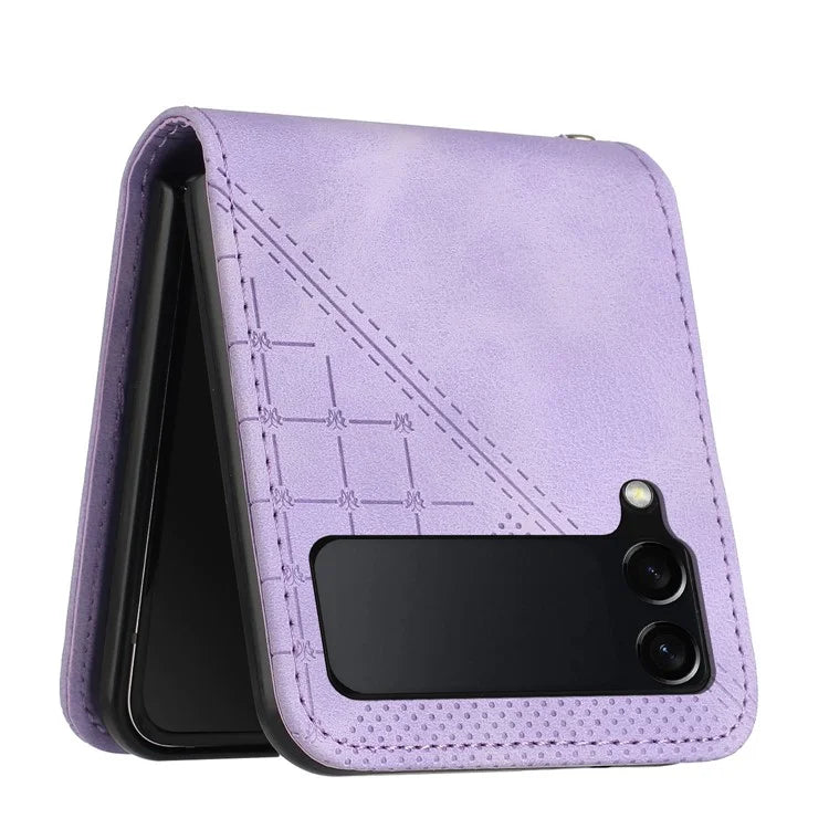 YX0080 For Samsung Galaxy Z Flip4 5G Case Imprint PU Leather Phone Cover