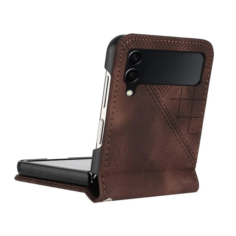 YX0080 For Samsung Galaxy Z Flip3 5G Case Imprint PU Leather Phone Cover