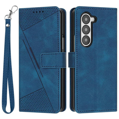 For Samsung Galaxy Z Fold6 5G Case Triangle Pattern Leather Phone Cover Wallet with Hand Strap