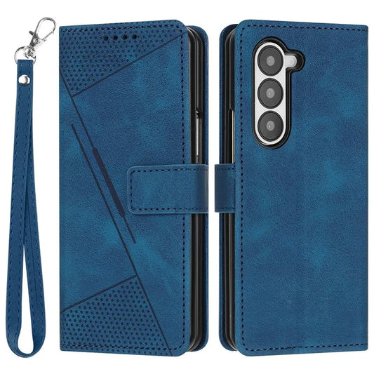 For Samsung Galaxy Z Fold6 5G Case Triangle Pattern Leather Phone Cover Wallet with Hand Strap