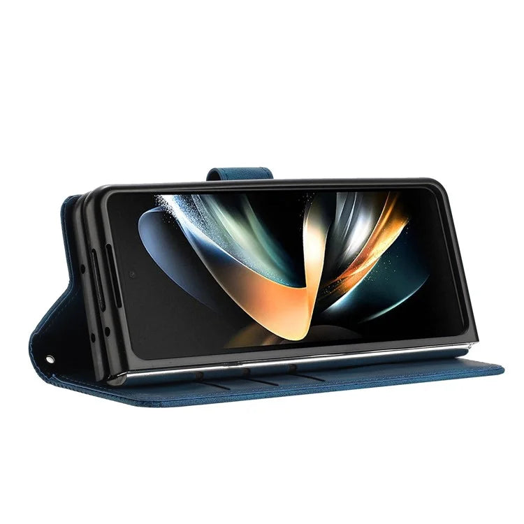 For Samsung Galaxy Z Fold6 5G Case Triangle Pattern Leather Phone Cover Wallet with Hand Strap