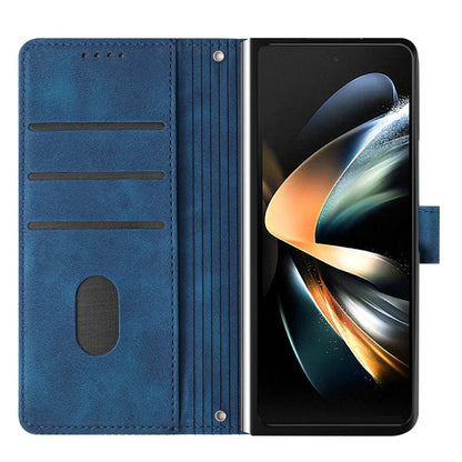 For Samsung Galaxy Z Fold6 5G Case Triangle Pattern Leather Phone Cover Wallet with Hand Strap