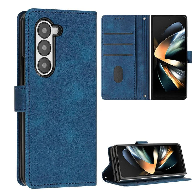 For Samsung Galaxy Z Fold6 5G Case Triangle Pattern Leather Phone Cover Wallet with Hand Strap