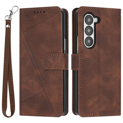 For Samsung Galaxy Z Fold6 5G Case Triangle Pattern Leather Phone Cover Wallet with Hand Strap