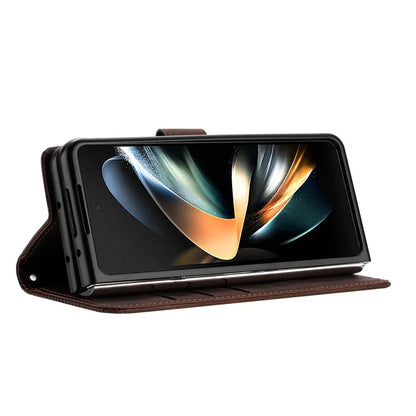 For Samsung Galaxy Z Fold6 5G Case Triangle Pattern Leather Phone Cover Wallet with Hand Strap