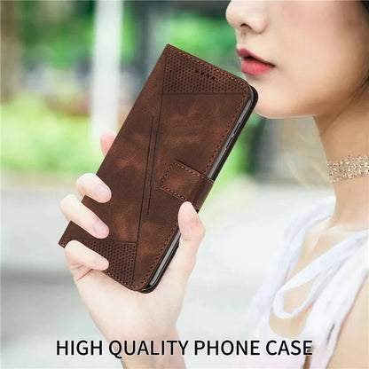 For Samsung Galaxy Z Fold6 5G Case Triangle Pattern Leather Phone Cover Wallet with Hand Strap