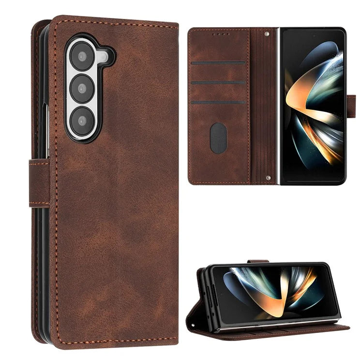 For Samsung Galaxy Z Fold6 5G Case Triangle Pattern Leather Phone Cover Wallet with Hand Strap