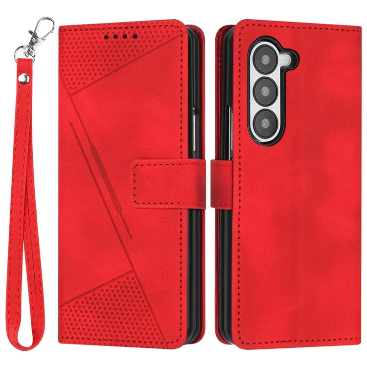 For Samsung Galaxy Z Fold6 5G Case Triangle Pattern Leather Phone Cover Wallet with Hand Strap
